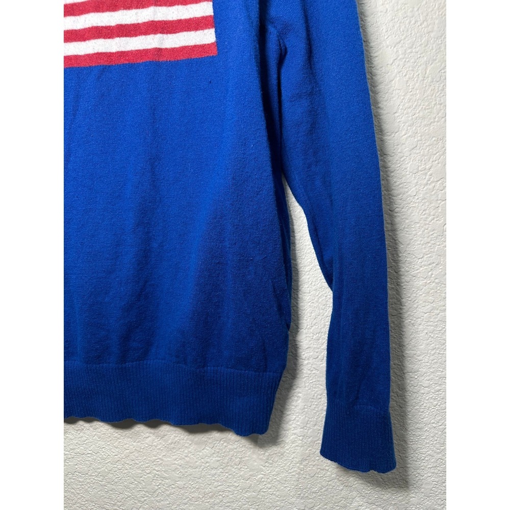 Crown & Ivy Blue American Flag Sweater Womens Small Cotton Wool Blend Crewneck - Picture 8 of 10